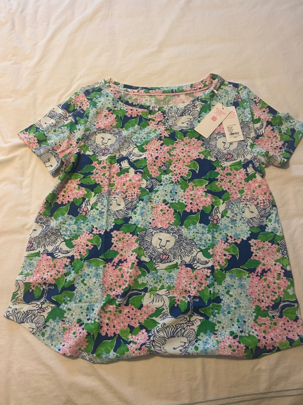 NET Lilly Pulitzer Pink, Blue & Green Floral Key West  Short Sleeve Top
